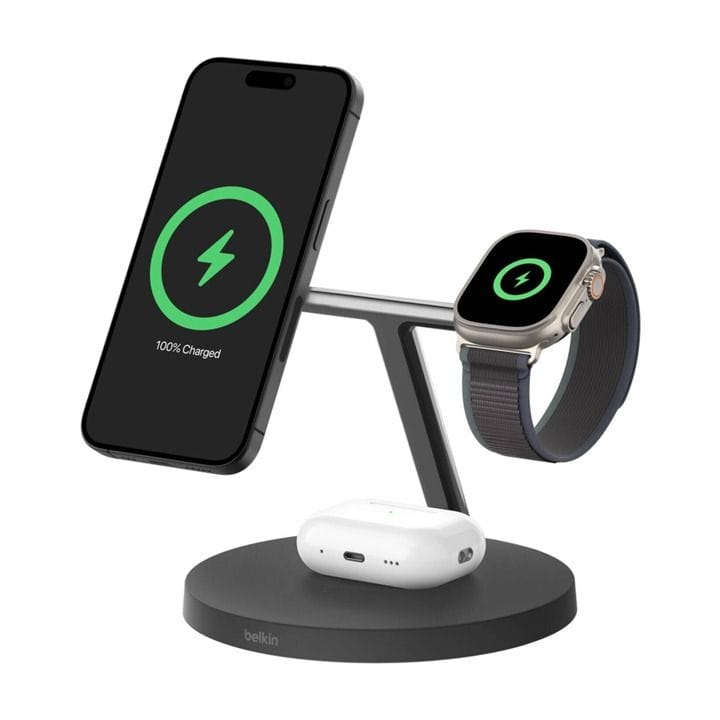 Belkin BoostCharge Pro 3-in-1 Qi2 15 W Wireless Charger | Black | WIZ032MYBK