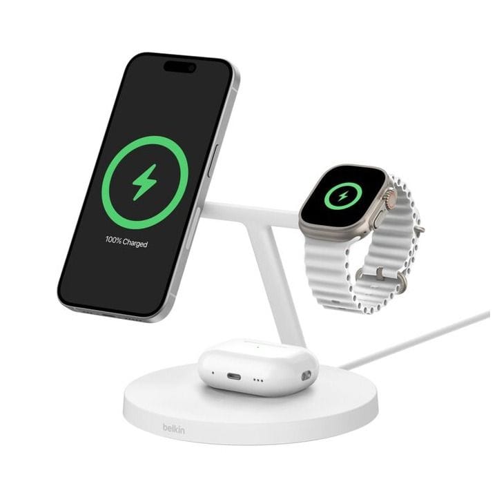 Belkin BoostCharge Pro 3-in-1 Qi2 15 W Wireless Charger | White | WIZ032MYWH