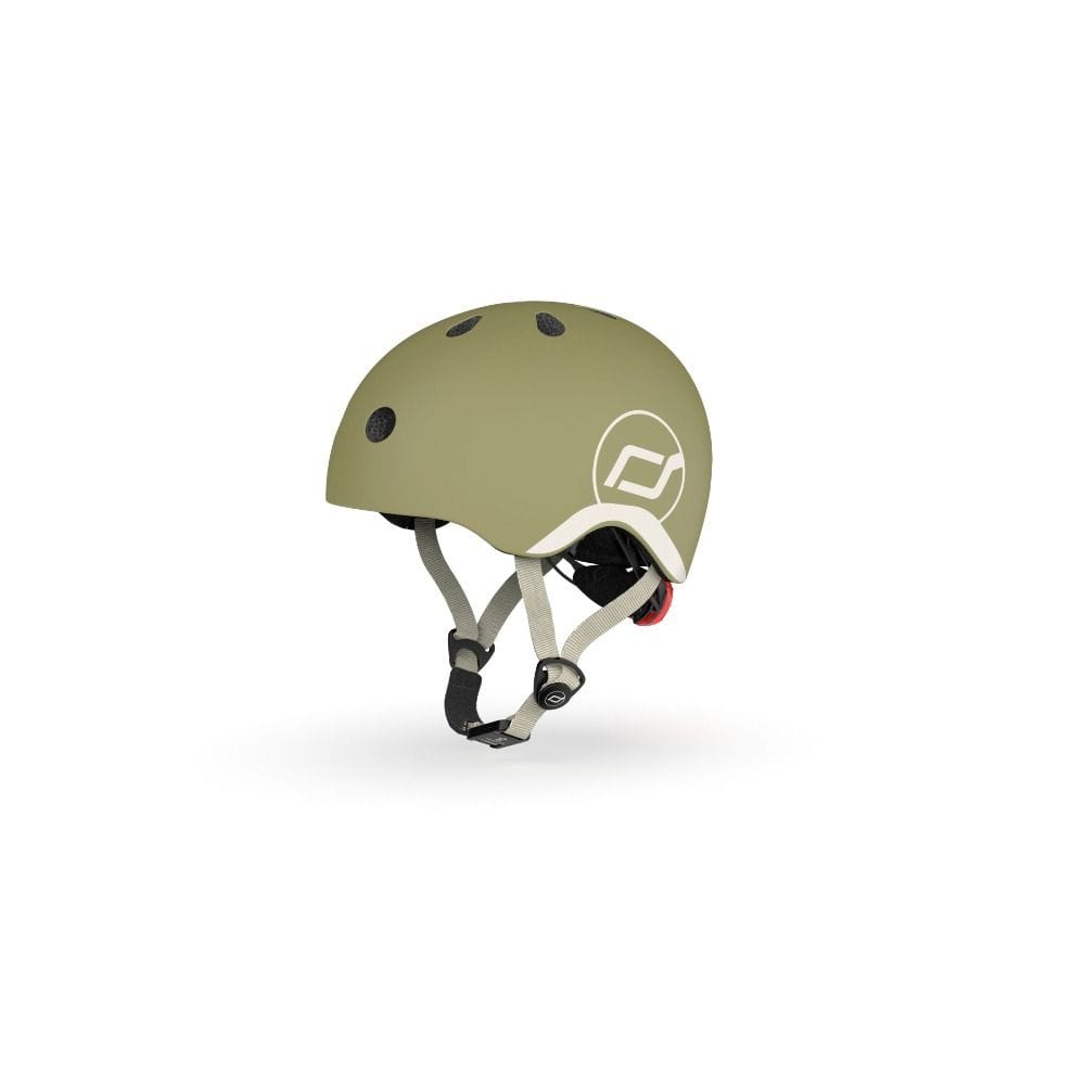 Scoot & Ride Kid Helmet XXS-S 1+ Years 45-51cm, Battery Operated And LED Safety Light, 3D Foam Molded Inner Padding, Magnetic Fastening System - Olive