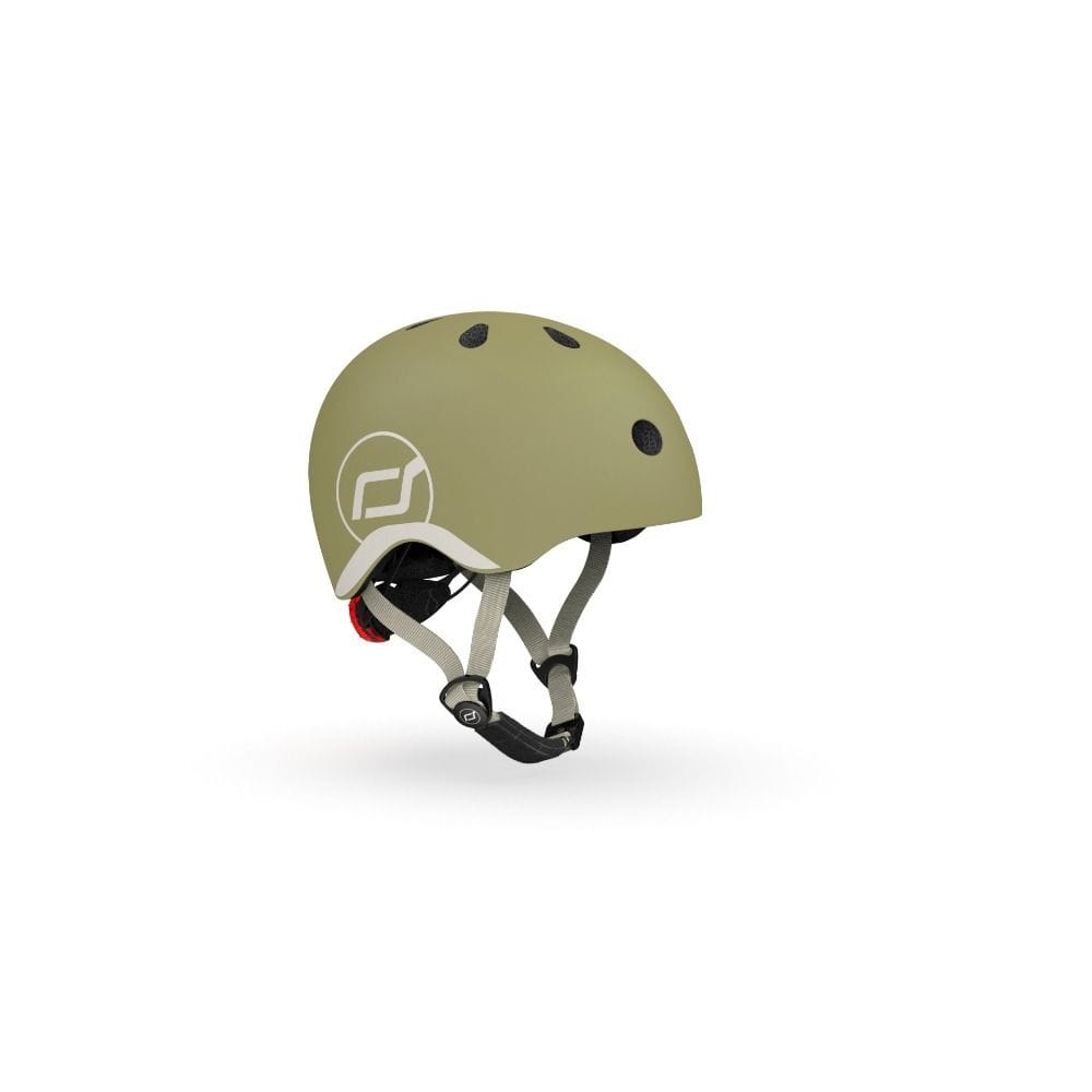 Scoot & Ride Kid Helmet XXS-S 1+ Years 45-51cm, Battery Operated And LED Safety Light, 3D Foam Molded Inner Padding, Magnetic Fastening System - Olive