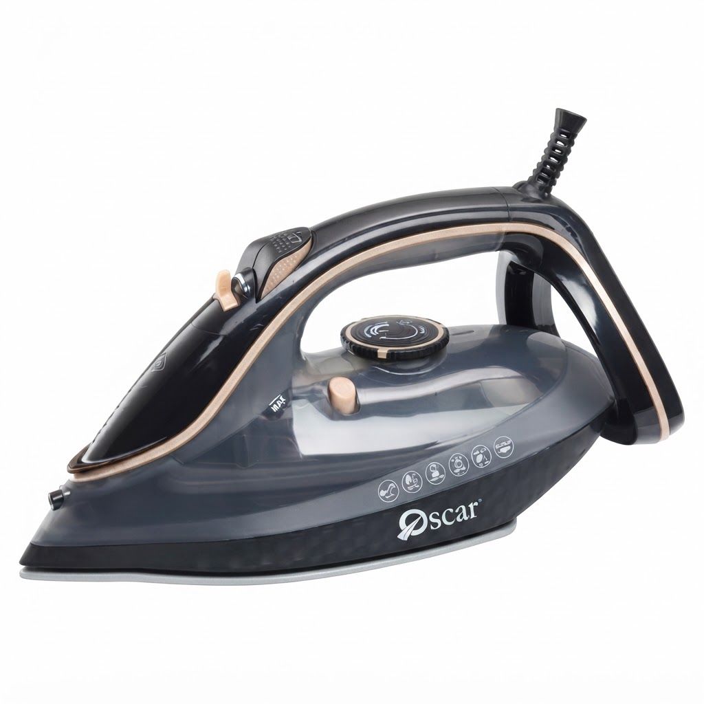 Oscar 2400W Steam Iron, Ceramic Soleplate, 350ml Water Tank, Burst Steam, Self-Cleaning, BS Plug | Golden Black - OSI801