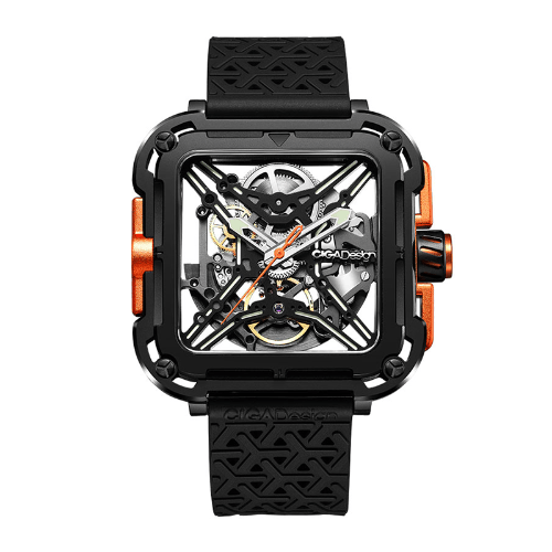 CIGA Design X-Series Orange Watch, 48mm 316L Stainless Steel Case, Seagull ST2553JK Automatic Movement, Silicone & Nylon Strap, 3 ATM Water Resistant