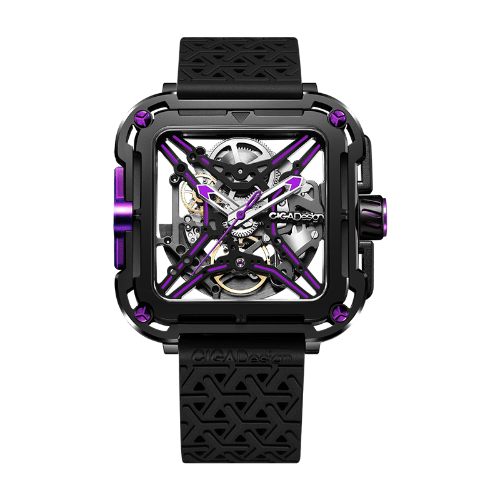 CIGA Design X-Series Purple Watch, 48mm 316L Stainless Steel Case, Seagull ST2553JK Automatic Movement, Silicone & Nylon Strap, 3 ATM Water Resistant