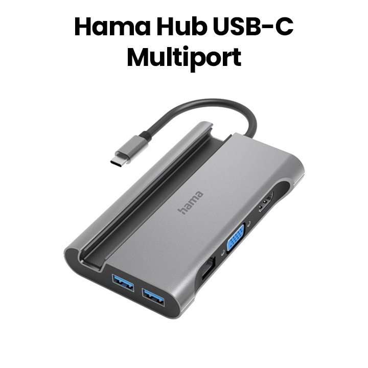 HAMA USB-C-hub met 2x USB-A, USB-C en 3.5mm-aansluitingen Zilver HAMA USB-C-hub met 2x USB-A, USB-C en 3.5mm-aansluitingen Zilver