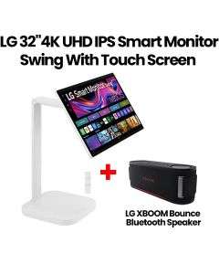 LG 31.5-inch 4K UHD IPS Smart Monitor Swing with touchscreen, featuring a unique movable stand and webOS system | 32U889SA-W