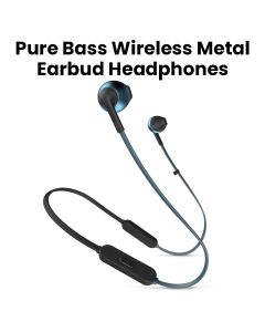 JBL T205BT Pure Bass Wireless Metal Earbud Headphones with Mic - Blue