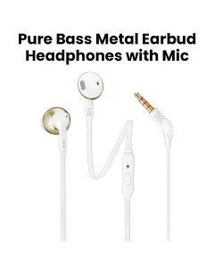 JBL T205 Pure Bass Metal Earbud Headphones with Mic - Gold