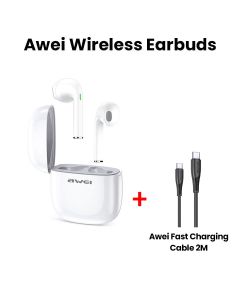 Awei T28 Wireless Bluetooth Earphones with Charging Case White | T28
