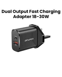 Awei Dual Output Fast Charging Power Adapter - Black | PD81-UK