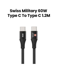 Swiss Military 30W PD Premium Braided Type-C to Type-C Cable (1.2M) - Black | SM-CB-CC-30WPD-1.2MT-BLK