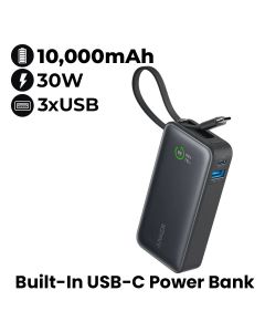 Anker 533 Nano Power Bank 30W Built-In USB-C Cable - Black | A1259H11