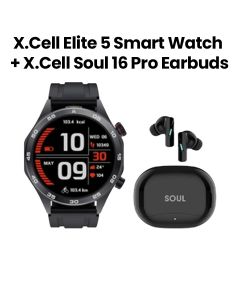 Xcell Elite 5 Smartwatch Black Silicone Strap + Soul 16 Pro Stereo Earbuds - Black | XL-BD-ELITE5BLKM-SOUL16PRO