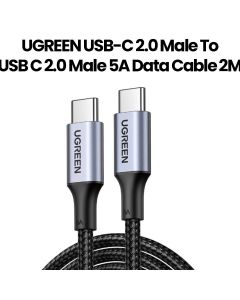 UGREEN Type C 2.0 Male to Type C 2.0 Male 5A Data Cable | 2M | Black | UG-CBL-US316-USBC-C-100W-2M-BK