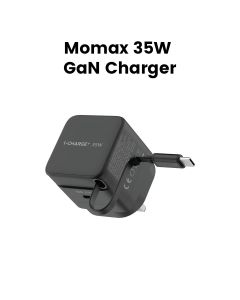 Momax 1-Charge 35W GaN 1-Port Charger with Built-In USB-C Cable – Black | UM72UKD