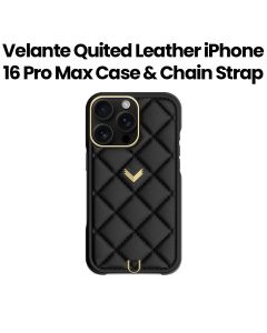 Velante Quilted Leather iPhone 16 Pro Max Case with Detachable Chain Strap – Black | 32036621