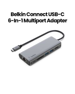 Belkin Connect USB-C 6-in-1 Multiport Adapter | Grey | AVC008BTSGY