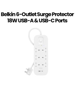 Belkin 6-Outlet Surge Protector 18W USB-A & USB-C Ports (2 m Cord) | White | SRB002AR2M