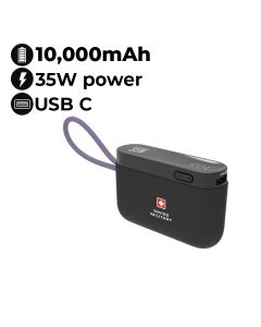 Swiss Military 10,000 mAh Compact Mini Power Bank with LED Display 35W – Black |SM-PB-10K-35W-MINI-LED-CBL