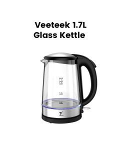 Veeteek Glass Kettle 1.7L LED Light with Strix Controller – Black | KEGS5807BE-GS