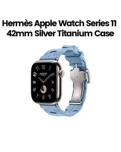 Hermès Apple Watch Series 11 42mm Silver Titanium Case – Bleu Pastel | Kilim Single Tour
