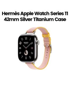 Hermès Apple Watch Series 11 42mm Silver Titanium Case |Rose Sakura Jaune de Naples