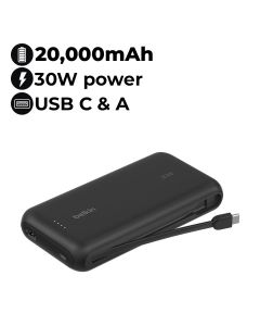 Belkin Power Bank 20000 mAh with Integrated Cable | Black | BPB024HQBK