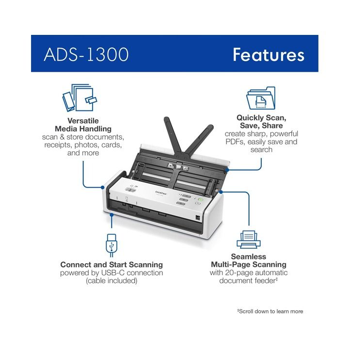 Brother Compact Desktop Scanner For Easy Scanning | ADS-1300