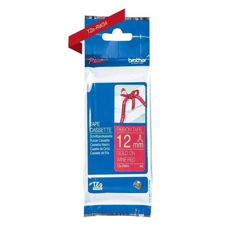 Brother Satin Ribbon Gold On Wine Red  - 12mm - 4M | TZE-RW34