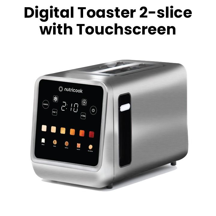 Nutricook Toastie 2-Slice Stainless Steel Digital Toaster – LED Display Controls, 850W Fast Toasting Power, Multiple Browning Levels | NC-TS201