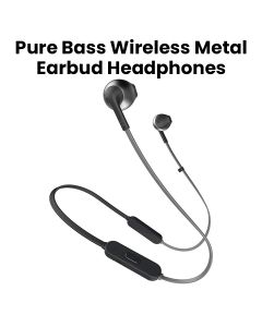 JBL T205BT Pure Bass Wireless Metal Earbud Headphones with Mic - Black