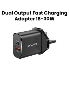 Awei PD81-UK Dual Output Fast Charging Power Adapter Black | PD81-UK