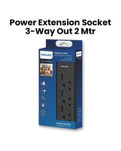 Philips 3-Way Outlet Extension Socket Individual Switch UK Plug 2Mtr Cord - Black (SPN2932BA/56)