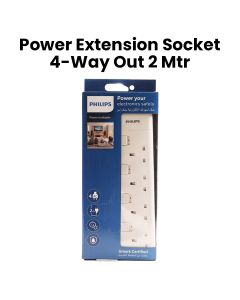 Philips 4-Way Outlet Extension Socket Individual Switch UK Plug 2Mtr Cord - White (SPN2942WA/56)