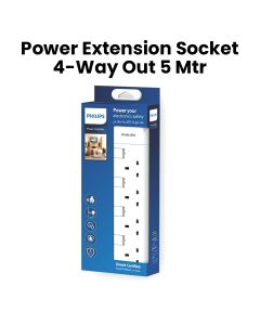 Philips 4-Way Outlet Extension Socket Individual Switch UK Plug 5Mtr Cord - White (SPN2942WC/56)