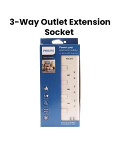 Philips 3-Way Outlet Extension Socket Individual Switch BS Plug 5Mtr Cord - White(SPN2934WC/56)