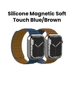 BAYKRON Apple Watch Band 42/44/45mm Premium Silicone Magnetic Soft Touch - Blue/Brown | BKR-ST-45-BL.BRN