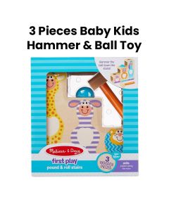 Melissa & Doug First Play Libra & Roll Wooden Stairs 3 Pieces Baby Kids Hammer & Ball Toy | MEL30124 