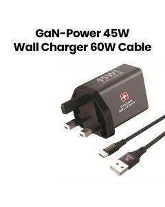 Swiss Military 45W GaN Power Wall Charger with 1C1A & 60W Cable - Grey | GAN-POWER45W-1C1A-GRY+SM-CB-AC60W