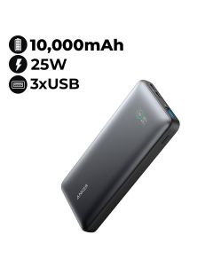 Anker Power Bank 10,000mAh, 25W, 3-Port - Black | A1249H11