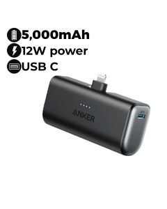 Anker Nano Power Bank 12W, Built-In Lightning Connector - Black | A1645H11