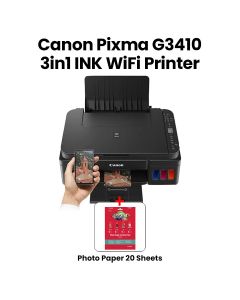 Canon PIXMA G3410 Wi-Fi Printer - Print, Copy, Scan & Cloud | 8.8 Mono / 5.0 Color - Black + Canon VP-101 Photo Paper Variety Pack (4x6” & A4) - 20 Sheets