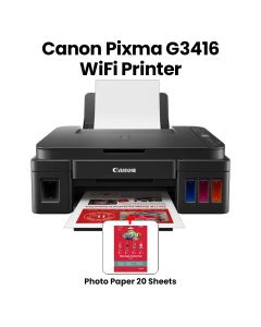 Canon PIXMA G3416 Wi-Fi Printer - Print, Copy, Scan & Cloud | 8.8 Mono / 5.0 Color - Black + Canon VP-101 Photo Paper Variety Pack (4x6” & A4) - 20 Sheets