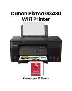 Canon PIXMA G3430 Wi-Fi Printer - Print, Copy, Scan & Cloud | 11 Mono / 6.0 Color - Black + Canon VP-101 Photo Paper Variety Pack (4x6” & A4) - 20 Sheets
