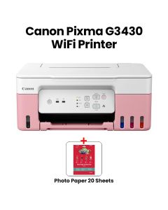 Canon PIXMA G3430 Wi-Fi Printer - Print, Copy, Scan & Cloud | 11 Mono / 6.0 Color - Pink + Canon VP-101 Photo Paper Variety Pack (4x6” & A4) - 20 Sheets