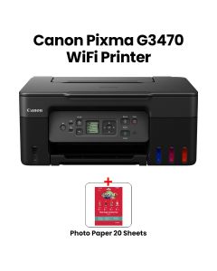 Canon PIXMA G3470 B Wi-Fi Printer - Print, Copy, Scan & Cloud | 11 Mono / 6.0 Color - Black + Canon VP-101 Photo Paper Variety Pack (4x6” & A4) - 20 Sheets