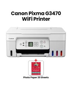 Canon PIXMA G3470 W Wi-Fi Printer - Print, Copy, Scan & Cloud | 11 Mono / 6.0 Color - White + Canon VP-101 Photo Paper Variety Pack (4x6” & A4) - 20 Sheets