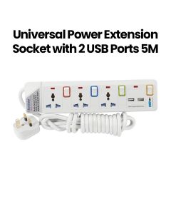 Terminator Universal Power Extension Socket with 2 USB Ports 5M White | TPB-913