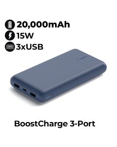 BELKIN 20K Power Bank with 2 USB-A & USB-C 15W - Blue | BPB012BTBL