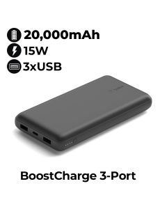 BELKIN 20K Power Bank with USB-A & USB-C 15W - Black | BPB012BTBK