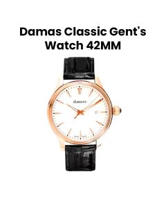 Damas 42MM Gents Steel Quartz Watch with Brown Strap | DCL-Q42-WT-RR-161